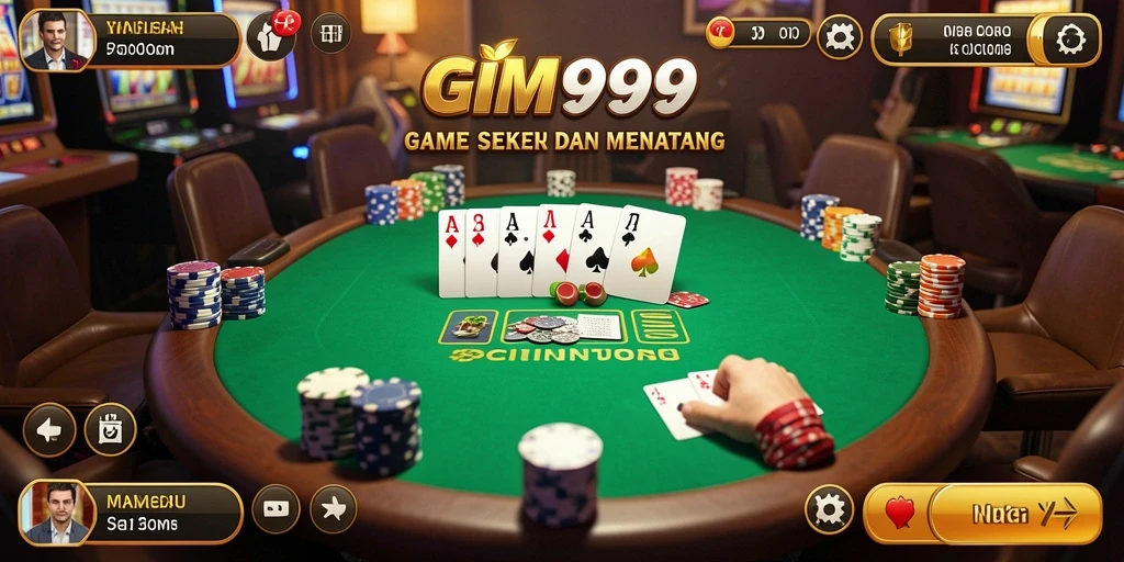 Tampilan utama gameplay poker di GIM999 yang seru dan menarik.